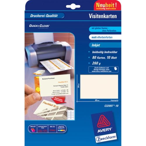 AVERY Vizitky Quick&Clean pro inkoust, 85x54 mm, 260g, 10 listů, slonovinové - C32097-10