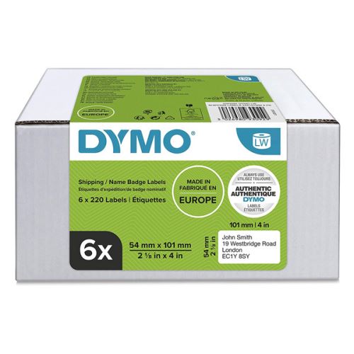 DYMO papírové štítky 101mm x 54mm, bílé, pro přepravu, 6 x 220 ks, 2093092, 6 rolí v balen