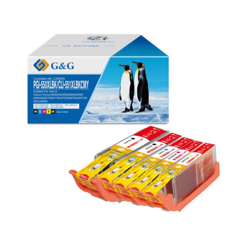G&G kompatibilní ink s PGI-550BK/CLI-551BK/C/M/Y, NP-C-0550BK/551BK/C/M/Y, CMYK, 20,4ml +