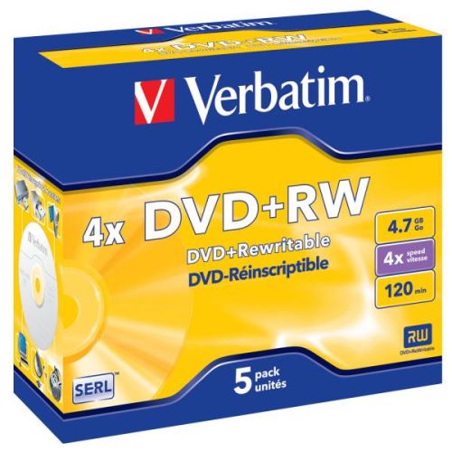 Verbatim DVD+RW, Matt Silver, 43229, 4.7GB, 4x, jewel box, 5-pack, bez možnosti potisku, 1