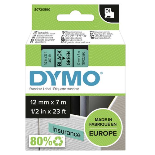DYMO 45019, S0720590, černý tisk/zelený podklad, 7m, 12mm, D1