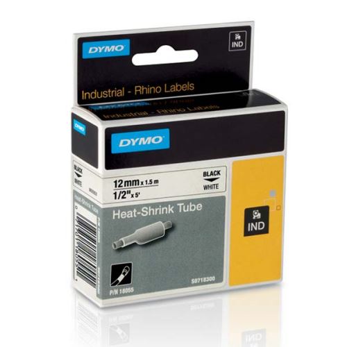 DYMO 18055, S0718300, černý tisk/bílý podklad, 1.5m, 12mm, RHINO plochá smršťovací buží