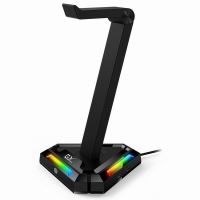 Genius RGB podsvícený stojan na sluchátka GX-UH100, 2x USB-A 2x USB-C HUB, černý Genius RGB podsvícený stojan na sluchátka GX-UH100, 2x USB-A 2x USB-C HUB, černý