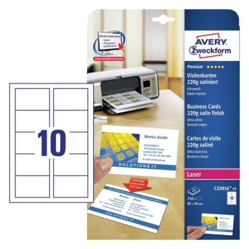 AVERY Vizitky Quick&Clean oboustranné, laser, 85x54 mm, 220g, 25 listů, bílé C32016-25