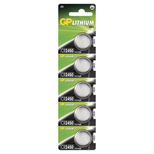 Baterie lithiová, knoflíková, knoflíková, CR2450, 3V, GP, blistr, 5-pack