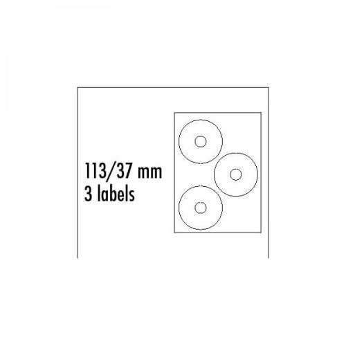 Logo etikety na CD 113/37mm, A4, matné, bílé, 3 etikety, 140g/m2, baleno po 25 ks, pro ink