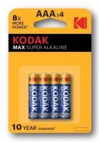 Baterie jednorázová alkalická, tužková, AAA, 1.5V, Kodak, blistr, 4-pack, KOD-LR3MAX, Alka Baterie jednorázová alkalická, tužková, AAA, 1.5V, Kodak, blistr, 4-pack, KOD-LR3MAX, Alka