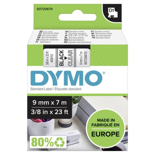 DYMO 40910, S0720670, černý tisk/transparentní podklad, 7m, 9mm, D1