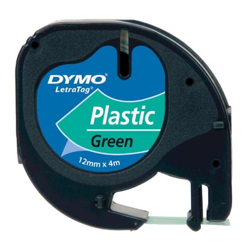 DYMO 91204, S0721640, černý tisk/zelený podklad, 4m, 12mm, LetraTag plastová páska