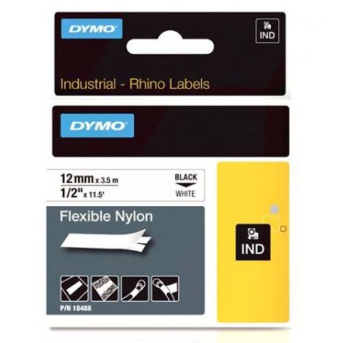 DYMO 18488, černý tisk/bílý podklad, 3.5m, 12mm, RHINO nylonová flexibilní