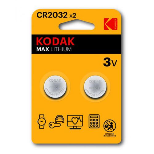 Baterie jednorázová lithiová, knoflíková, CR2032, 3V, Kodak, blistr, 2-pack, KOD-2032, kno