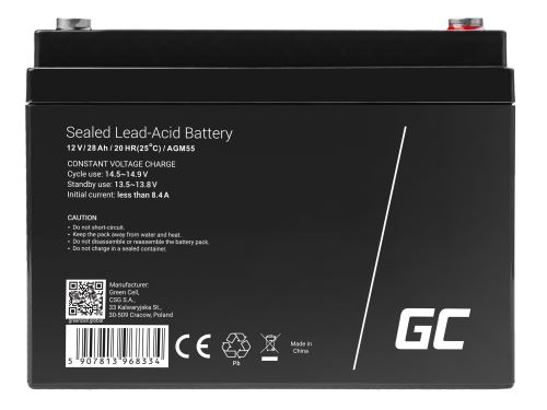 Green Cell bezúdržbová baterie AGM VRLA 12V 28Ah pro lodě, invalidní vozíky, hračky a kolo
