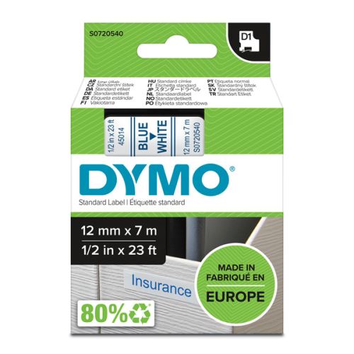 DYMO 45014, S0720540, modrý tisk/bílý podklad, 7m, 12mm, D1