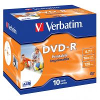 VERBATIM 43521 - DVD-R Wide Inkjet Printable ID Brand 4.7GB 16x jewel box 10-pack 12c