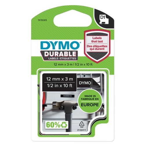 DYMO 1978365, bilý tisk/černý podklad, 3m, 12mm, D1, permanentní vinylová