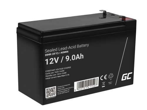 Green Cell VRLA AGM 12V, 2.1A, zabezpečovací, solární, protipožární systémy,, 9Ah