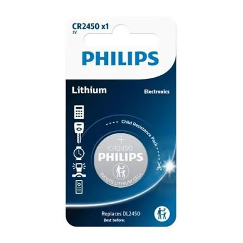 Baterie lithiová, CR2450, CR2450, 3V, PHILIPS, blistr, 1-pack, CR2450/10B, knoflíková, DL2