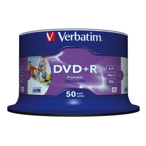 VERBATIM 43512 - DVD+R Wide Inkjet Printable No ID Brand 4.7GB 16x spindle 50-pack 12
