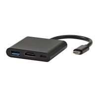 USB/Video převodník + HUB, DP Alt Mode, USB C samec - HDMI samice + USB C samice (PD) + US