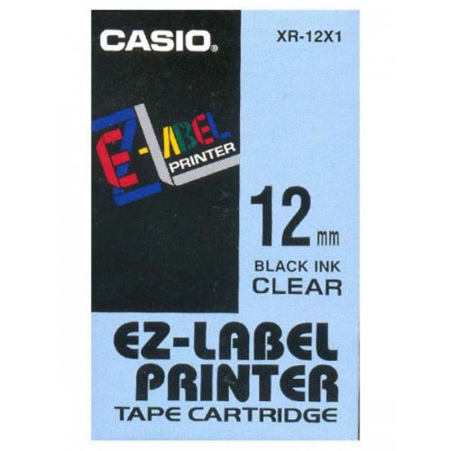 CASIO XR-12X1, černý tisk/průhledný podklad, nelaminovaná, 8m, 12mm