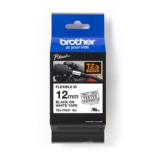 BROTHER TZE-FX231, černý tisk/bílý podklad, laminovaná, 8m, 12mm, flexibilní