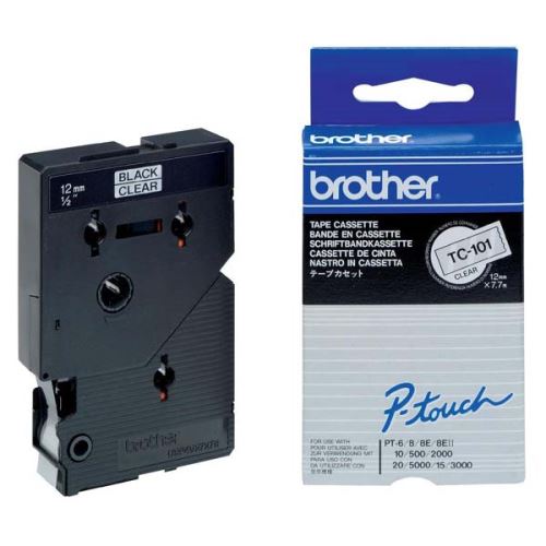 BROTHER TC-101, černý tisk/průsvitný podklad, laminovaná, 7.7m, 12mm