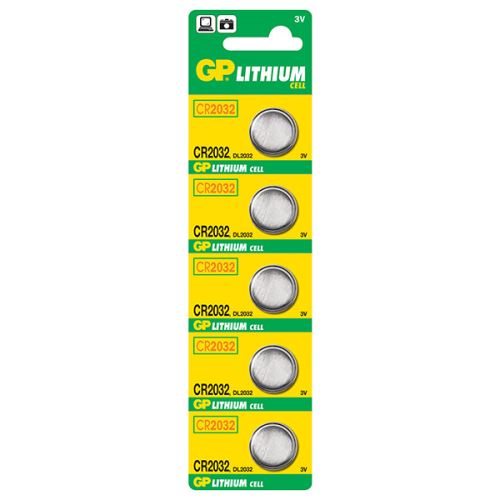 Baterie lithiová, knoflíková, knoflíková, CR2032, 3V, GP, blistr, 5-pack