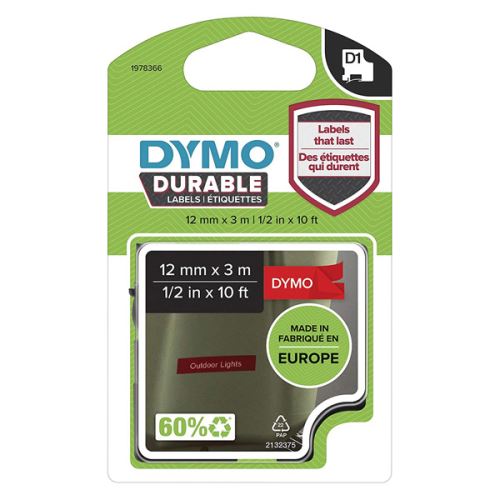 DYMO 1978366, bilý tisk/červený podklad, 3m, 12mm, D1, permanentní vinylová