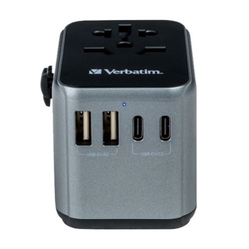 VERBATIM 49545 - 30 W Cestovní adaptér univerzální World-to-World UTA-03 USB-A USB-C černý