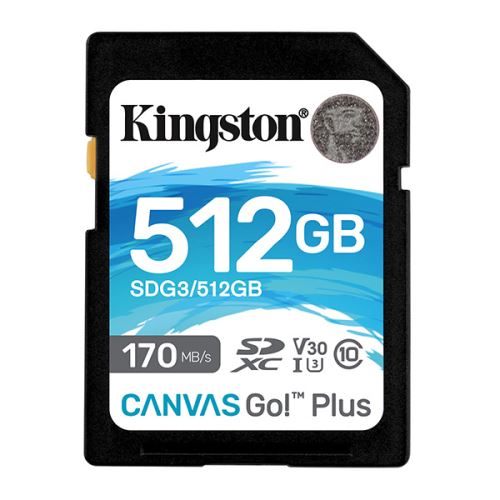 Kingston paměťová karta Canvas Go! Plus, 512GB, SDXC, SDG3/512GB, UHS-I U3 (Class 10), A2,