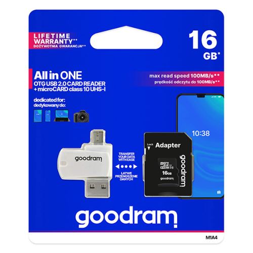 Goodram paměťová karta Micro Secure Digital Card All-In-ON, 16GB, micro SDHC, M1A4-0160R12
