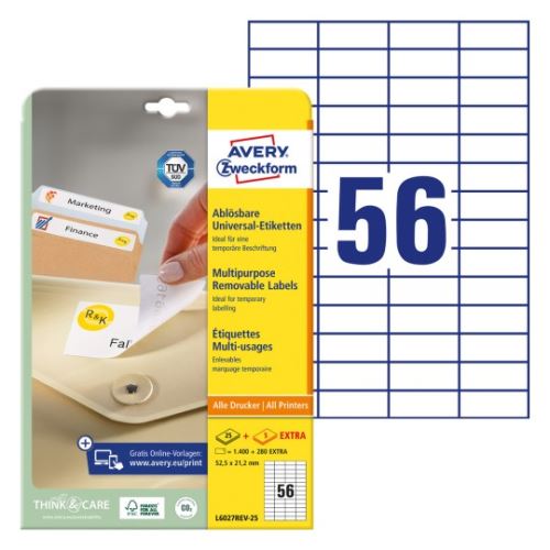 AVERY Snímatelné etikety 52,5x21,2mm, 56 etiket na A4, bílé