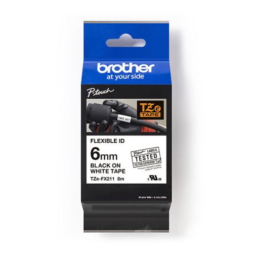 BROTHER TZE-FX211, černý tisk/bílý podklad, laminovaná, 8m, 6mm, flexibilní