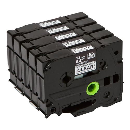 BROTHER HGE-131, černý tisk/průhledný podklad, 8m, 12mm, 5 ks v balení, cena za bale