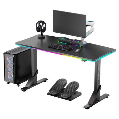 ULTRADESK Herní stůl IRON BLACK, 132,5x60,5 cm, 71-81  cm, mechanicky nastavitelná výška,R