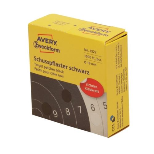 Etikety AVERY pro překrytí a opravu, průměr 19 mm, 1000 ks, černé - 3522