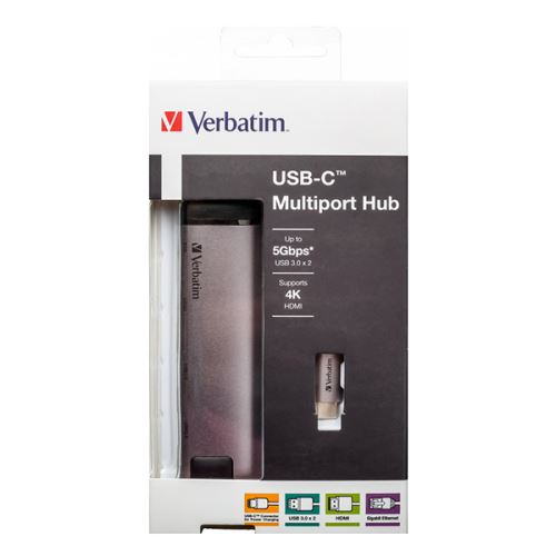 VERBATIM 49141 - USB (3.1) hub 5-port šedá délka kabelu 15cm adaptér USB C na USB C 1x