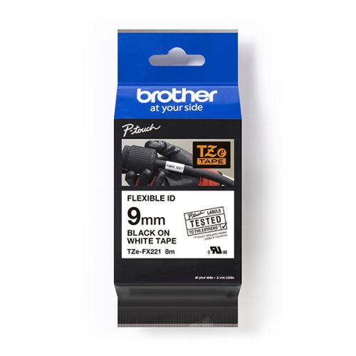 BROTHER TZE-FX221, černý tisk/bílý podklad, laminovaná, 8m, 9mm, flexibilní