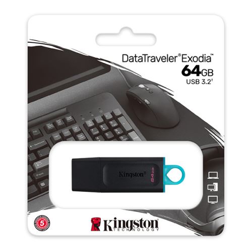 Kingston USB flash disk, USB 3.0, 64GB, DataTraveler Exodia, černý, DTX/64GB, USB A, s kry