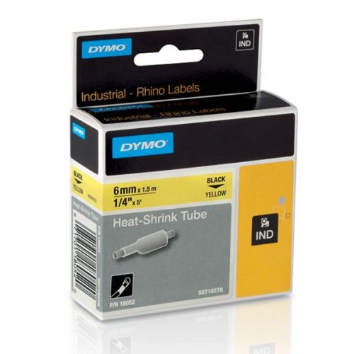 DYMO 18052, S0718270, černý tisk/žlutý podklad, 1.5m, 6mm, RHINO plochá smršťovací buží