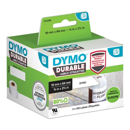 DYMO polypropylenové štítky 64mm x 19mm, bílé, pro čárové kódy, 2x450 ks, 2112284