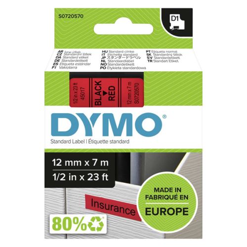 DYMO 45017, S0720570, černý tisk/červený podklad, 7m, 12mm, D1