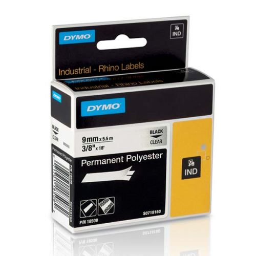 DYMO 18508, S0718160, černý tisk/průhledný podklad, 5.5m, 9mm, RHINO permanentní polyes