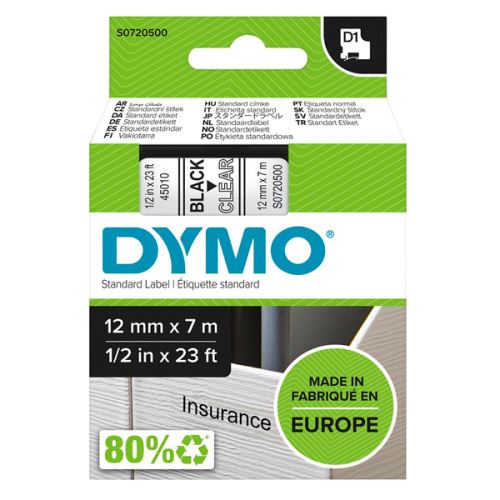 DYMO 45010, S0720500, černý tisk/průhledný podklad, 7m, 12mm, D1