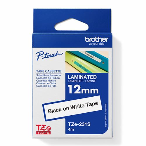 BROTHER TZE-231S, černý tisk/bílý podklad, laminovaná, 4m, 12mm