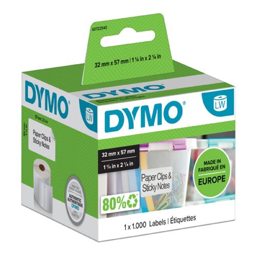 DYMO 11354, S0722540 papírové štítky 57mm x 32mm, bílé, multifunkční, snímatelné, 1000 ks