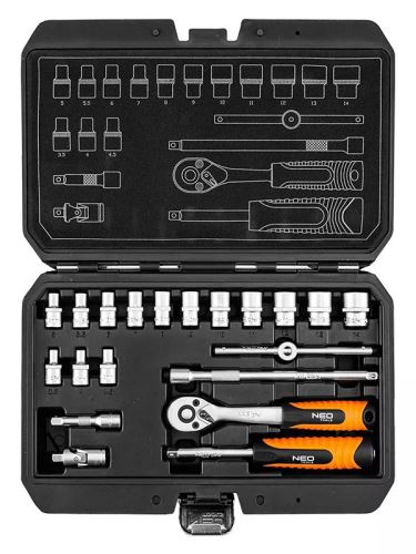 Sada nástrčných klíčů, 10-230, 20 ks, velikost 1/4, kufřík,, NEO TOOLS