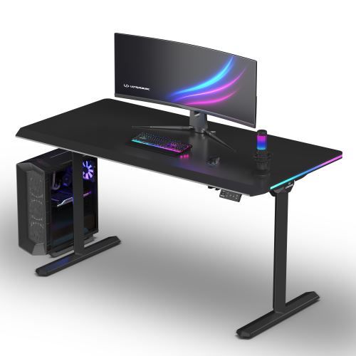 ULTRADESK Herní stůl QUEST, 140x70cm, 72-120cm, černá-černá
