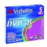 VERBATIM 43557 - DVD-R Colour 4.7GB 16x slim box 5-pack bez možnosti potisku 12cm