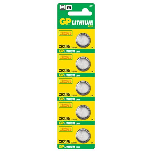 Baterie lithiová, knoflíková, CR2025, 3V, GP, blistr, 5-pack